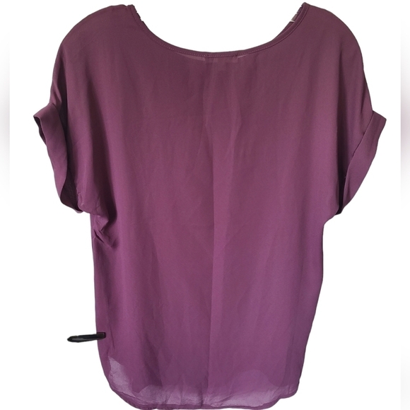 ZENANA Short Sleeve Boat Neck Eggplant Color Sheer Top Size Medium NWT - Picture 3 of 7